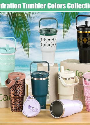 30 oz Tumbler with Handle, Vacuum Insulated Tumblers with Flip Straw and Top Handle, Reusable Insulated Cup for Home, Outdoors, Leakproof, Fits in Cup Holder, Cold for 30 Hours