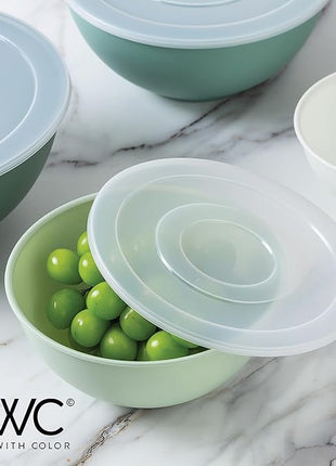 COOK WITH COLOR Mixing Bowls with Lids - 12 Piece Plastic Nesting Bowls Set includes 6 Prep Bowls and 6 Lids, Microwave Safe Mixing Bowl Set (Sage)