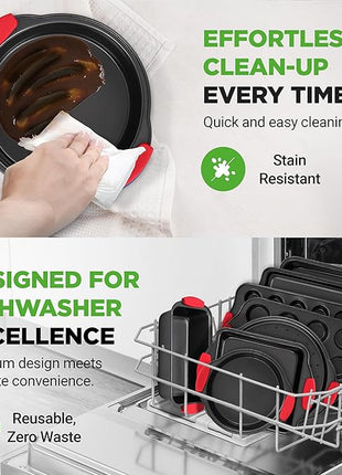 NutriChef 10-Piece Nonstick Kitchen Oven Baking Pans - Premium & Stylish Non-Stick Carbon Steel - Commercial Grade Restaurant Quality Metal Bakeware with Silicone Handles - Easy to Clean, NCSBS10S