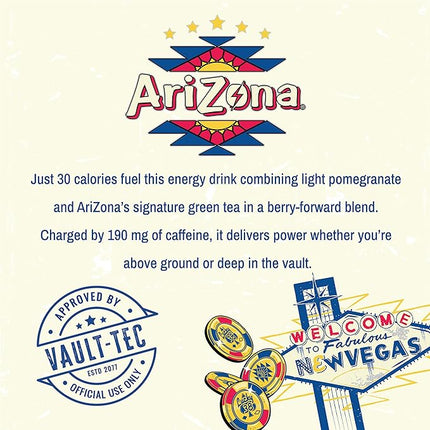 AriZona x Fallout Low Calorie Pomegranate Green Tea Energy Drink, 15 fl oz (Pack of 12) - 190mg Caffeine per Can