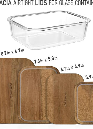 Natural Acacia Lids Set for Food Storage Glass Containers (4pcs) - Lids are compatible with all Glass Food Storage Containers Sets