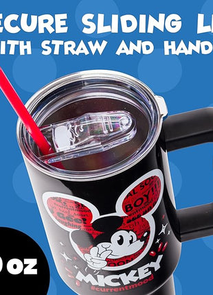 Silver Buffalo Disney Classic Mickey Mouse Hashtag Current Mood “#currentmood” Stainless Steel Tumbler with Handle and Straw, Fits in Standard Cup Holder, 40 Ounces