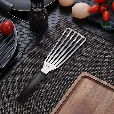 MIU Fish Spatula Stainless Steel, Slotted Flexible Metal, Lightweight Barbecue Turner, 6.5 inch Blade, Plastic Handle with Hole, Grilling Utensils