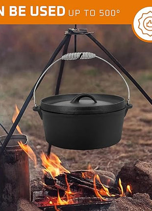 Bruntmor Camping Cooking Set of 7. Pre Seasoned Cast Iron Pots and Pans Dutch Oven with Lids for Outdoor Comefire. Grill Cookware Skillet Sets with Storage Box