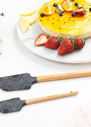 Silicone Spatula set of 2 with wooden handle and stunning pattern (Red)