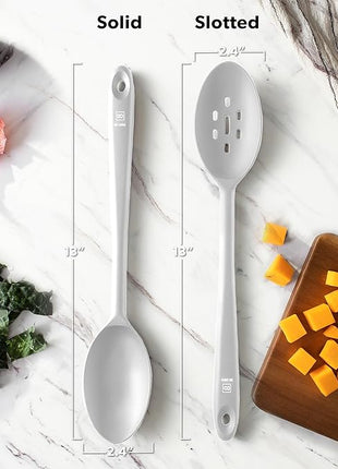 DI ORO Silicone Spoons for Cooking - Large Kitchen Utensils for Mixing, Serving, & Stirring - 600F Heat-Resistant Non Stick - Big Solid & Slotted Basting Spoons - Dishwasher Safe (2pc, Stone)