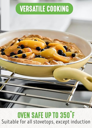 GreenLife Soft Grip Healthy Ceramic Nonstick, 12" Frying Pan Skillet with Lid, PFAS-Free, Dishwasher Safe, Yellow