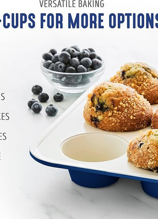 GreenLife 12-Cup Muffin Pan, PFAS-Free Healthy Nonstick Baking Tray, 11.4" x 1.9" x 15.9", Durable Ceramic Bakeware, Cupcakes, Egg Bites, Tarts, Brownies, Blue