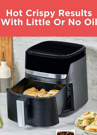 BLACK+DECKER Purifry 6QT Air Fryer, Timer with Auto Shut-off and Shake Reminder, Digital LED Touchscreen and 9 Presets, 1500w up to 400 F, Dishwasher Safe Parts