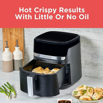 BLACK+DECKER Purifry 6QT Air Fryer, Timer with Auto Shut-off and Shake Reminder, Digital LED Touchscreen and 9 Presets, 1500w up to 400 F, Dishwasher Safe Parts
