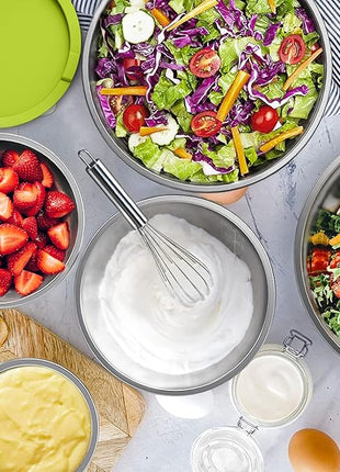 Wildone Mixing Bowls with Airtight Lids, 22 PCS Stainless Steel Mixing Bowls Set, 3 Grater Attachments, Measurement Marks & Non-Slip Bottom, Size 5, 4, 3, 2,1.5, 0.63QT, Ideal for Mixing & Prepping