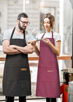 2 Pack Adjustable Bib Apron with 2 Pockets Chef Cooking Kitchen Restaurant Aprons for Women Men