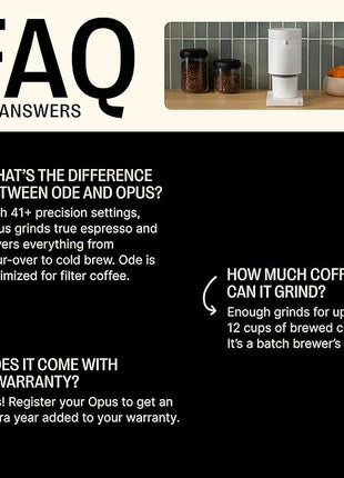 Fellow Opus Conical Burr Coffee Grinder - Espresso Grinder with 41 Settings for Espresso, Drip, French Press, & Cold Brew - Matte White