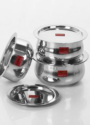 Sumeet Stainless Steel Cookware Set With Lid, 1.6, 2.1 Liters, 3 Piece (Steel)