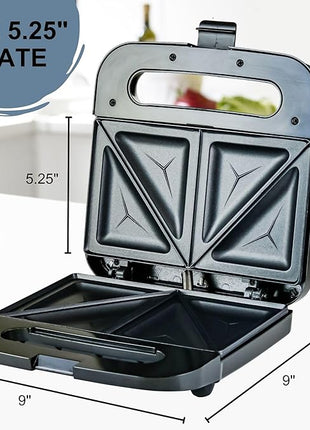 OVENTE Electric Sandwich Maker with Non-Stick Plates, Indicator Lights, Cool Touch Handle, Easy to Clean and Store, Perfect for Cooking Breakfast, Grilled Cheese, Tuna Melts and Snacks, Black GPS401B