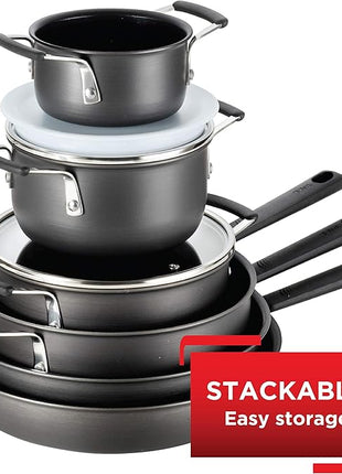 T-fal All In One Hard Anodized Nonstick Cookware Set 12 Piece Pots and Pans, Dishwasher Safe Black