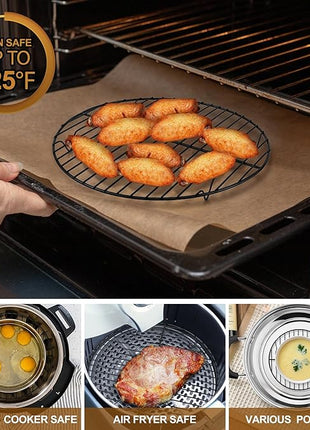 P&P CHEF Round Cooling Rack Set, Round Wire Racks for Cooking Baking, Fit Air Fryer & Oven, Stainless Steel Core with Nonstick Coatings, Black, 6 PCS - 7.5 & 9 & 10.5 Inch