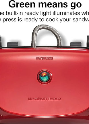 Hamilton Beach Panini Press Sandwich Maker & Electric Indoor Grill with Locking Lid, Opens Wide to Fit Any Thickness for Quesadillas, Burgers & More, Nonstick 8" x 10" Grids, Red (25462Z)