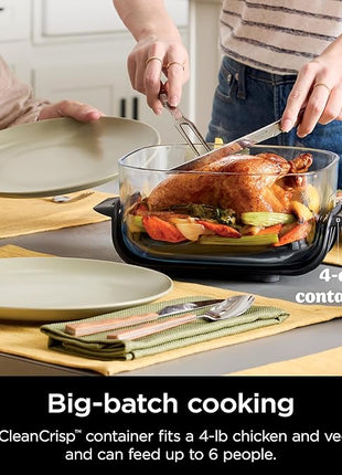 Ninja Crispi Air Fryer, Microwave, Freezer & Dishwasher Safe, Non Toxic Glass Portable Cooking System, 4 QT & 6 Cup Glass Containers with Storage Lids, Easy Meals, Air Fry, Bake, Green, FN101SG