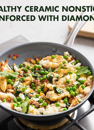 GreenPan Lima Hard Anodized 12" Frying Pan Skillet with Lid, Ceramic Nonstick, PFAS-Free Nontoxic Pots and Pans, Oven & Broiler Safe, Stainless Steel Handle, Cookware for Eggs & Omelet, Gray