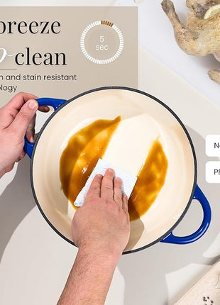 Nuovva Enamelled Cast Iron Dutch Oven Pot with Lid – 6.4 Quart Non Stick Casserole Pot – Heavy Duty & Oven Safe up to 500° F for Bread Baking, Braising, Stews, Roasting – 28cm Dark Blue