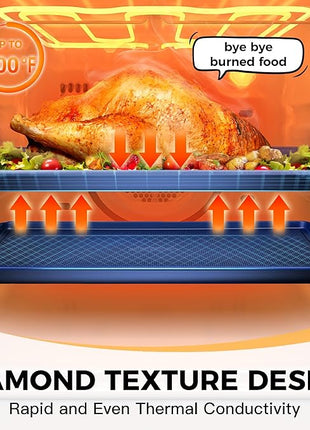 HONGBAKE Baking Sheet Pan Set, Cookie Sheets for Oven, Nonstick Half/Quarter/Jelly Roll Pans with Diamond Texture Pattern, Heavy Duty Cookie Tray, Dark Blue