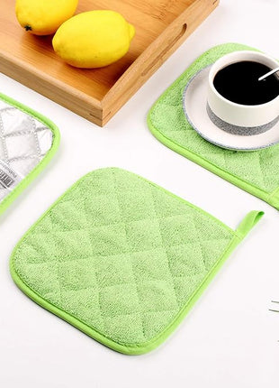 100% Cotton Kitchen Everyday Basic Terry Pot Holder Heat Resistant Coaster Potholder for Cooking and Baking Set of 5 Apple Green