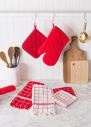 DII Basic Terry Collection 100% Cotton Quilted, Oven Mitt, Red, 2 Piece