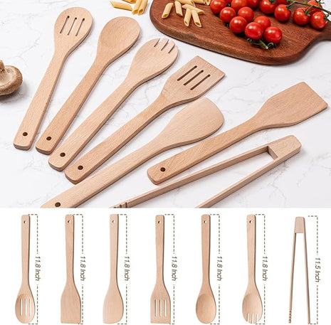Wooden Spoons for Cooking 7-Piece, Kitchen Nonstick Wood Cooking Utensils Set, Durability Wooden Spatula Spoon for Everyday Use, Light Yellow