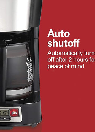Hamilton Beach 5 Cup Drip Coffee Maker with Easy FrontFill Basket, Compact Design, Programmable Clock, Glass Carafe, Auto Pause and Pour, Black & Stainless Steel (46111)