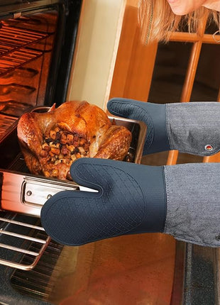 Professional Microwave Silicone Oven Mitts one Pair, Kitchen Mitten Set for Heat Resistant with 500 Degrees, Kitchen Gloves Pot Holder for BBQ Cooking Baking (Gray)