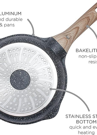 Country Kitchen Non-Stick Cast Aluminum Cookware Set - Durable Kitchen Cookware for Everyday Cooking, Grey, 11 Pc.