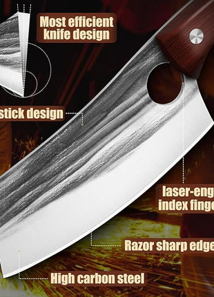 Kitchen Knife Set, Hand Forged Chef Knife Set with Full Tang Wood Handle, High Carbon Steel Butcher Knife Set for Meat Cutting Cleaver Knife Set for Vegetables Camping BBQ Ideal Gifts