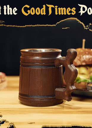 MFC Beer Mug 10 OZ - Coffee Mug - Beer stein - Wooden beer mug - Stainless Steel Cup - Handmade Gifts for Men - Fathers Day, Christmas or Birthday Gift Idea - Men Mug - Classic Brown