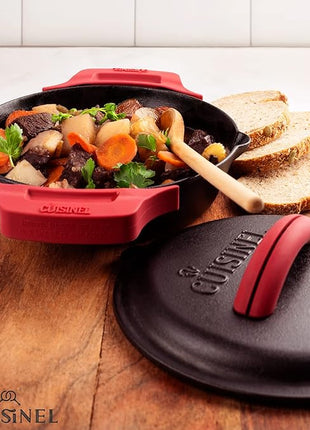 Cuisinel Cast Iron Lid - Fits 8"-Inch / 20.32cm Lodge Skillet, Frying Pans or Braiser + Silicone Handle Holder + Care Guide - Pre-Seasoned Replacement Cover - Indoor/Outdoor, Oven, Open Fire, BBQ Safe