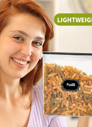 Skroam 4PCS Cereal Containers Storage [4L/135.2 oz], Airtight Food Storage Containers with Pour Spout for Kitchen & Pantry Organization Storage, Plastic Cereal Dispensers, Measuring Cup & 20 Labels