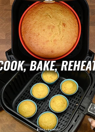 INFRAOVENS Air Fryer Baking Pan Set For Cosori TurboBlaze 9-in-1 6qt, Freezer Airfryer Bakeware Sets with Cupcake Liners & Kitchen Conversion Chart, Nonstick Round Cake Molds for Baking