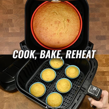 INFRAOVENS Air Fryer Baking Pan Set For Cosori TurboBlaze 9-in-1 6qt, Freezer Airfryer Bakeware Sets with Cupcake Liners & Kitchen Conversion Chart, Nonstick Round Cake Molds for Baking