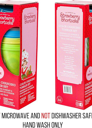 Silver Buffalo Strawberry Shortcake 4 Pack Color Change Plastic Tumbler Featuring Lemon Meringue, Orange Blossom, and Angel Cake, 24 Ounces