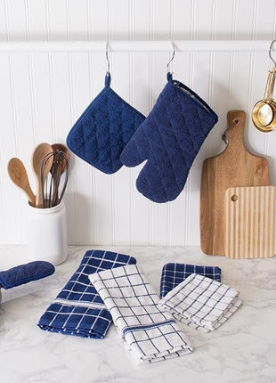 DII Basic Terry Collection 100% Cotton Quilted, Oven Mitt, Nautical Blue, 2 Piece