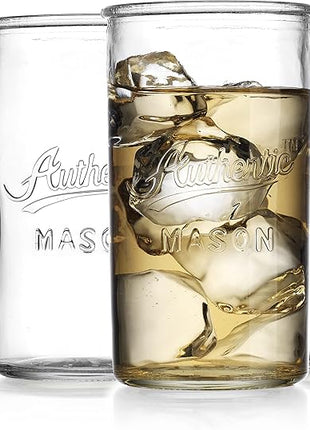 Glaver's Drinking Glasses – Set of 4 Authentic Mason Vintage Glassware – Clear Glass Tumblers for Cocktails, Water, Juice – Embossed Vintage Drinking Glasses (Highball 18 oz 7983)