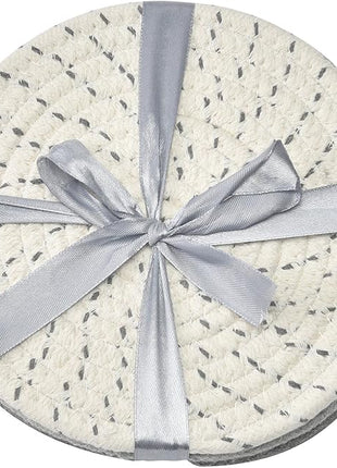 Potholders Set Trivets Set 100% Pure Cotton Thread Weave Hot Pot Holders Set (Set of 3) Stylish Coasters, Hot Pads, Hot Mats,Spoon Rest For Cooking and Baking by Diameter 7 Inches (Gray)