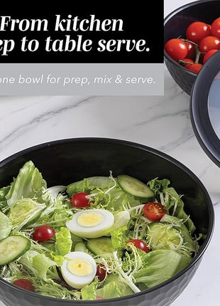 COOK WITH COLOR Mixing Bowls with Lids - 12 Piece Plastic Nesting Bowls Set includes 6 Prep Bowls and 6 Lids, Non Slip Bottom and Embossed Design - Microwave Safe (Black)