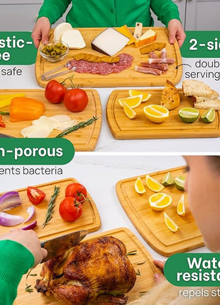 Organic Wood Cutting Boards for Kitchen for Chopping Vegetables, Carving Meat, Slicing Bread and Serving Charcuterie for Meal Time Prep, Holiday Gatherings, and Hosting Parties - Ideal for Home Chefs