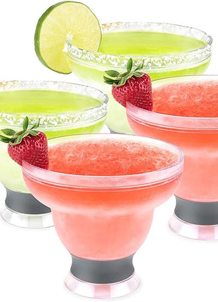 HOST FREEZE Plastic Margarita Glasses, Insulated Cocktail Glasses for Slush Drinks and Frozen Cocktails, Margarita Cups for Cocktail Party, Home Bar Gifts for Women, 12 oz, Set of 4, Grey