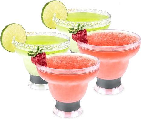 HOST FREEZE Plastic Margarita Glasses, Insulated Cocktail Glasses for Slush Drinks and Frozen Cocktails, Margarita Cups for Cocktail Party, Home Bar Gifts for Women, 12 oz, Set of 4, Grey