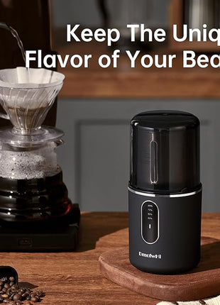 DmofwHi Cordless Coffee Grinder Electric, USB Rechargeable Coffee Bean Grinder with 304 Stainless Steel Blade and Removable Bowl-Black