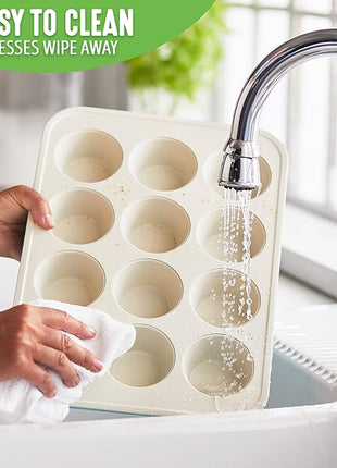 GreenLife 12-Cup Muffin Pan, PFAS-Free Healthy Nonstick Baking Tray, 11.4" x 1.9" x 15.9", Durable Ceramic Bakeware, Cupcakes, Egg Bites, Tarts, Brownies, Turquoise