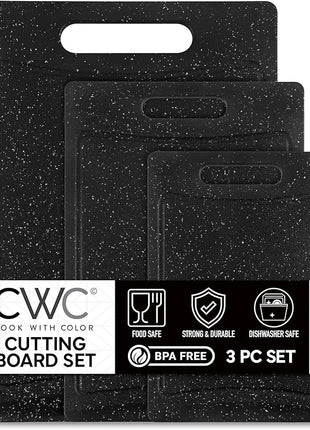 COOK WITH COLOR Non-Slip Cutting Board Set – Kitchen Essentials with Easy Grip Handle for Meat, Veggies, and Fruits, 3 Cutting Boards, Speckled Black