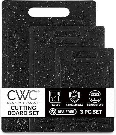 COOK WITH COLOR Non-Slip Cutting Board Set – Kitchen Essentials with Easy Grip Handle for Meat, Veggies, and Fruits, 3 Cutting Boards, Speckled Black
